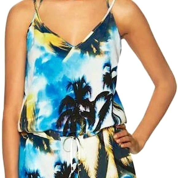 SUBOO Palm Print Open Back V-Neck Tropical Boho Playsuit Romper - Picture 1 of 13